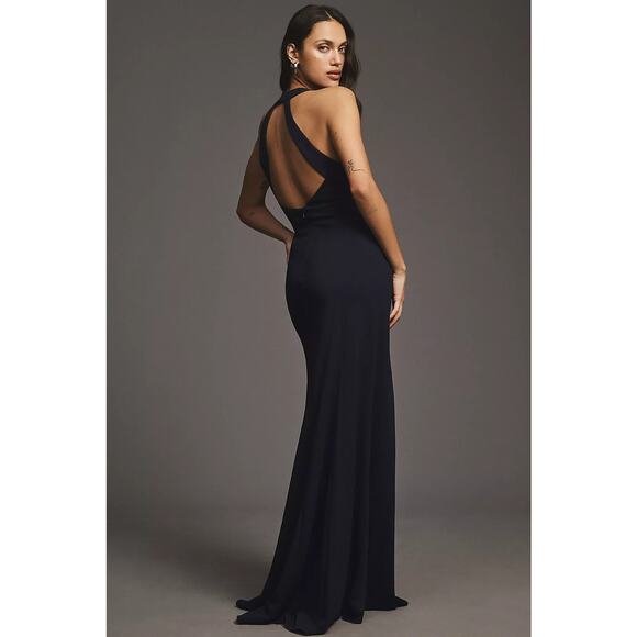 NWT Anthropologie BHLDN Juliana High-Neck Side-Slit Stretch Crepe Maxi Dress S - Picture 4 of 5